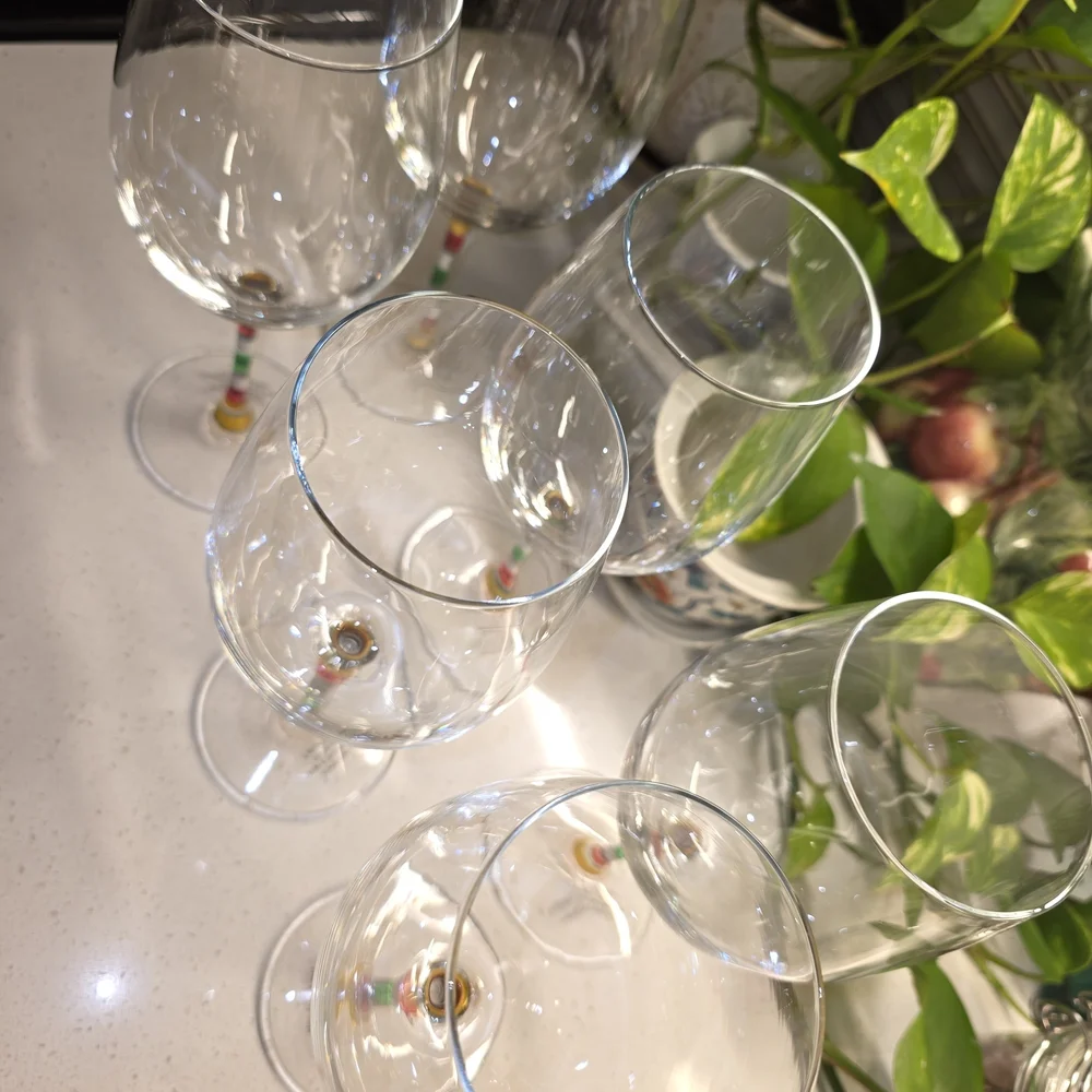 Crate&Barrel Multicolor Stem Wine Glass Set Of 6